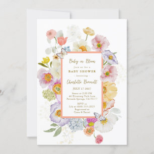 Baby in Bloom Coral & Peach Floral Baby Dusche Einladung