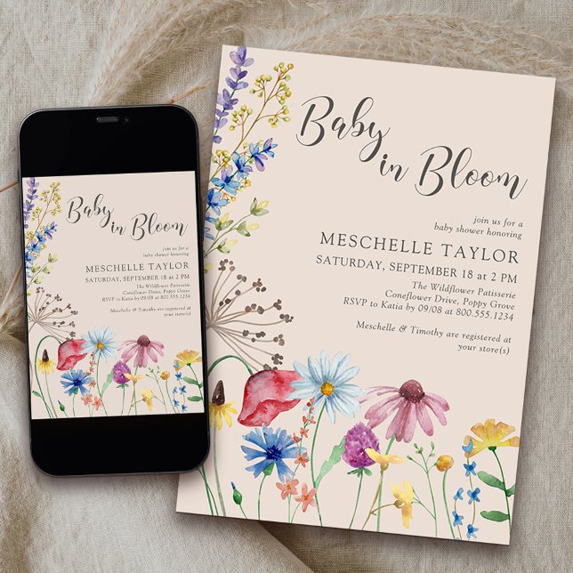 Baby in Bloom Country Wildblume Kinderdusche Einladung (Baby in Bloom Baby Shower Invitation from my Wildflower Charm collection)