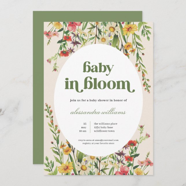 Baby in Bloom Cream Floral Baby Dusche Einladung (Vorne/Hinten)