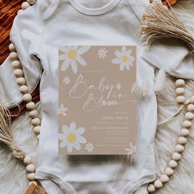 Baby in Bloom Daisy Beige Kinderdusche Einladung (Von Creator hochgeladen)