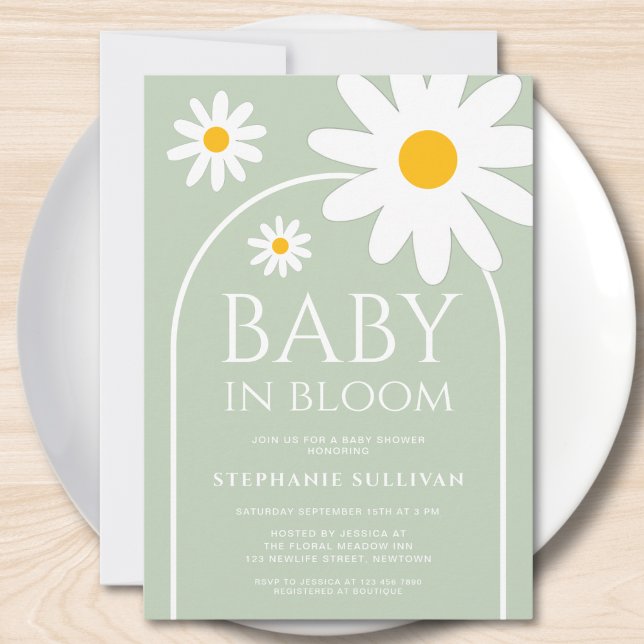 Baby in Bloom Daisy Green Baby Shower Einladung (Von Creator hochgeladen)