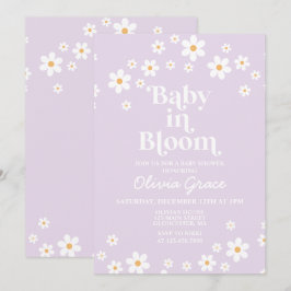 Baby in Bloom Daisy Lavender Retro Baby Dusche Einladung
