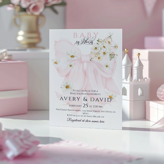 Baby in Bloom Daisy Pink Bow Girl Baby Dusche Einladung (Von Creator hochgeladen)