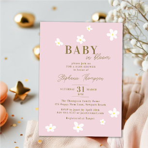 Baby in Bloom Daisy Spring Pink Boho Girl Dusche Einladung