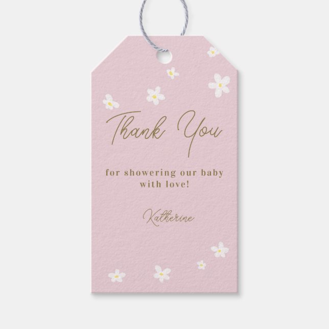 Baby in Bloom Daisy Spring Pink Boho Girl Dusche Geschenkanhänger (Vorderseite)