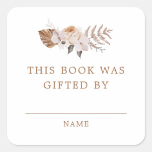 Baby in Bloom Dark Terracotta Boho Buchgeschenk Quadratischer Aufkleber