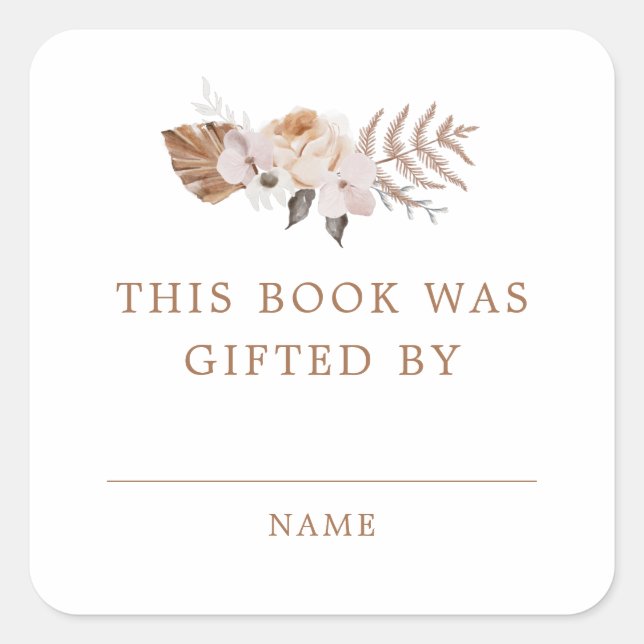 Baby in Bloom Dark Terracotta Boho Buchgeschenk Quadratischer Aufkleber (Vorderseite)