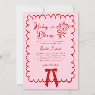 Baby in Bloom Doodle Kokette Bogen Pink Baby Showe Einladung