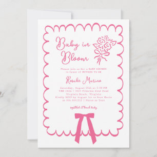 Baby in Bloom Doodle Koketterie-Schleife Rosa Baby Einladung