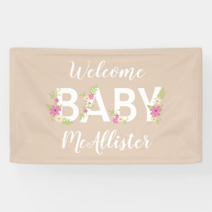 Baby in Bloom Dusche Rosa Vintage Blumen Mädchen Banner