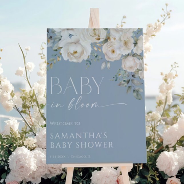 Baby in Bloom Dusty Blue Blumenjungen Babydusche Poster (Von Creator hochgeladen)