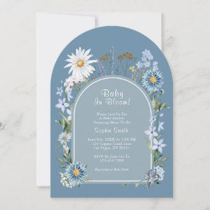 Baby in Bloom Dusty Blue Botanical Baby Dusche Einladung