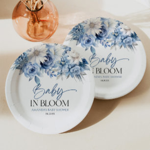 Baby in Bloom Dusty Blue Floral Baby Dusche Pappteller