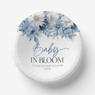 Baby in Bloom Dusty Blue Floral Baby Dusche Pappteller