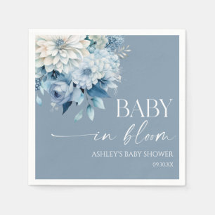 Baby In Bloom Dusty Blue Florale Babyparty Serviette