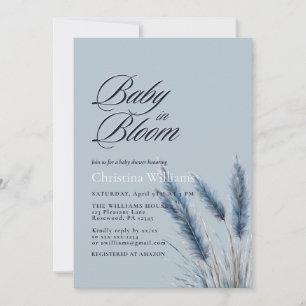 Baby in Bloom Dusty Blue Pampas Baby Dusche Einladung