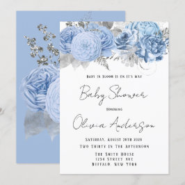 Baby in Bloom Dusty Blue Peony Baby Shower Einladung