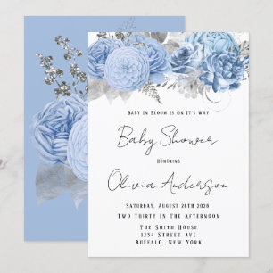 Baby in Bloom Dusty Blue Peony Baby Shower Einladung