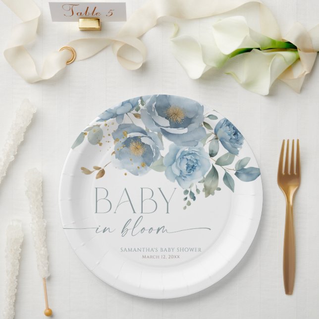 Baby in Bloom Dusty Blumenjungen Babydusche Pappteller (Hochzeit)
