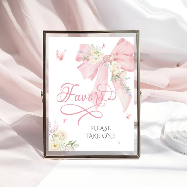 Baby in Bloom Elegant Pink Bow Baby Shower Favorit Poster (Von Creator hochgeladen)