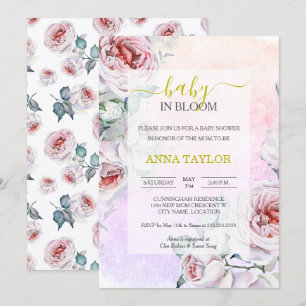 Baby in Bloom Elegant Pink Floral Baby Dusche Einladung