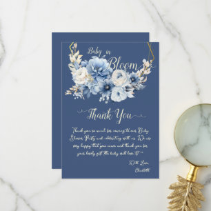 Baby In Bloom Elegante blaue Blumen Babyparty Dankeskarte