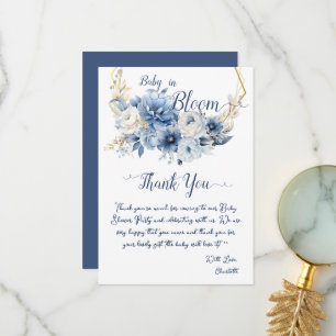 Baby In Bloom Elegante blaue Blumen Babyparty Dankeskarte