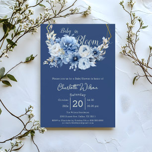 Baby In Bloom Elegante blaue Blumen Babyparty-Einl Einladung