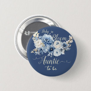 Baby In Bloom Elegante Blaue Blumen Tante-in-spe Button