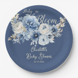 Baby in Bloom Elegante Blue Flowers Babydusche Pappteller