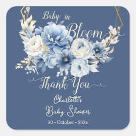 Baby in Bloom Elegante Blue Flowers Babydusche Quadratischer Aufkleber