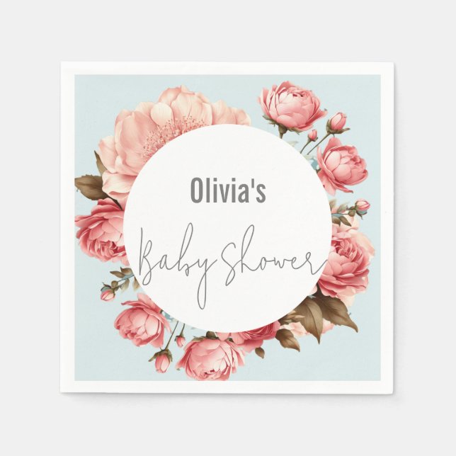 Baby in Bloom Elegante Blume Pink Babydusche Serviette (Vorderseite)
