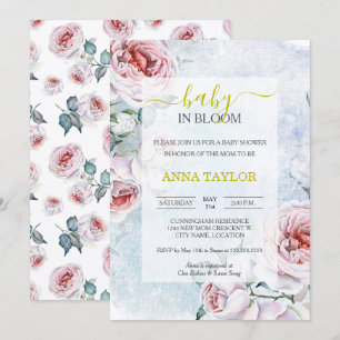 Baby in Bloom Elegante florale blaue Babyparty Einladung