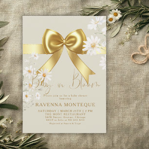Baby in Bloom Elegante Goldene Schleife Florale Ba Einladung