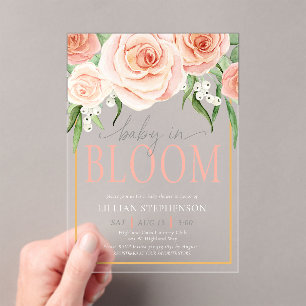 Baby In Bloom Elegante rosa florale Babyparty Acryleinladungen