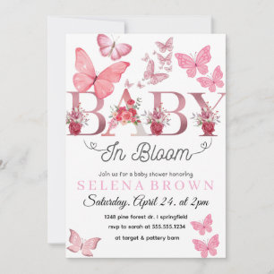 BABY In Bloom – Elegante Schmetterlings-Babyfeier- Einladung