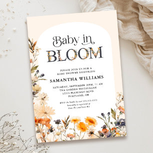 Baby in Bloom Elegante Wasserfarbe Herbst-Wildblum Einladung