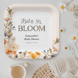 Baby in Bloom Elegante Wasserfarbe Herbst-Wildblum Pappteller