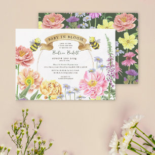 Baby in Bloom Emerald Green Wildblume Babydusche Einladung