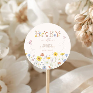 Baby In Bloom Farbige Wildblumen-Baby-Party Runder Aufkleber