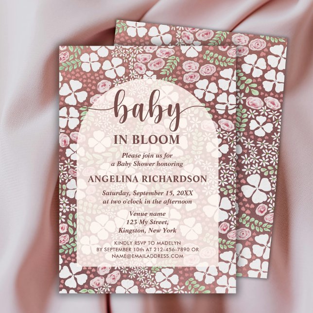 Baby In Bloom Floral Arch Brown Baby Girl Shower  Einladung (Von Creator hochgeladen)