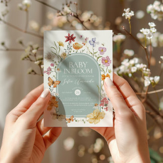 Baby in Bloom FLoral Ästhetische Babydusche Einladung