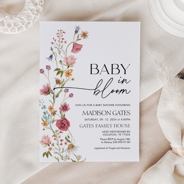 Baby in Bloom Floral Baby Dusche Einladung (baby in bloom baby shower invitation with colorful florals)