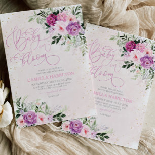 Baby in Bloom Floral Baby Dusche Pink Lila Einladung