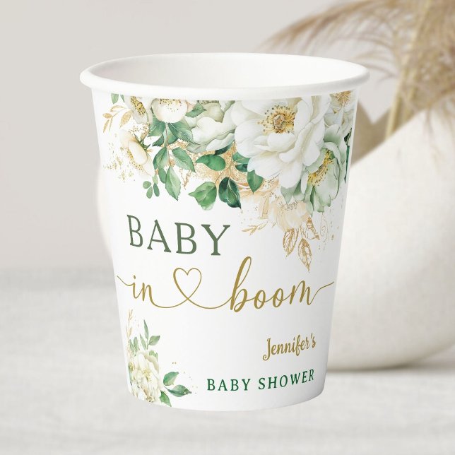 Baby in Bloom Floral Baby Duschsäge Grün Gold Pappbecher (Von Creator hochgeladen)
