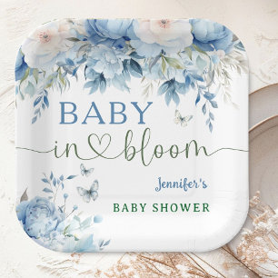 Baby in Bloom Floral Baby Shower Dusty Blue Pappteller