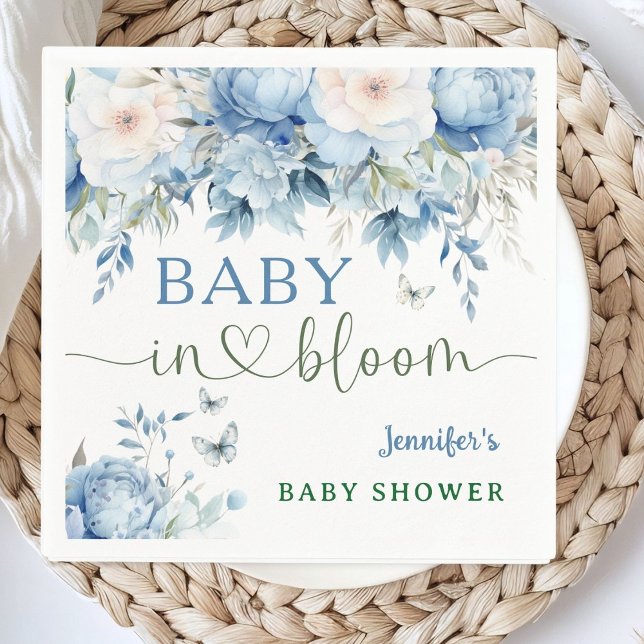 Baby in Bloom Floral Baby Shower Dusty Blue Serviette (Von Creator hochgeladen)