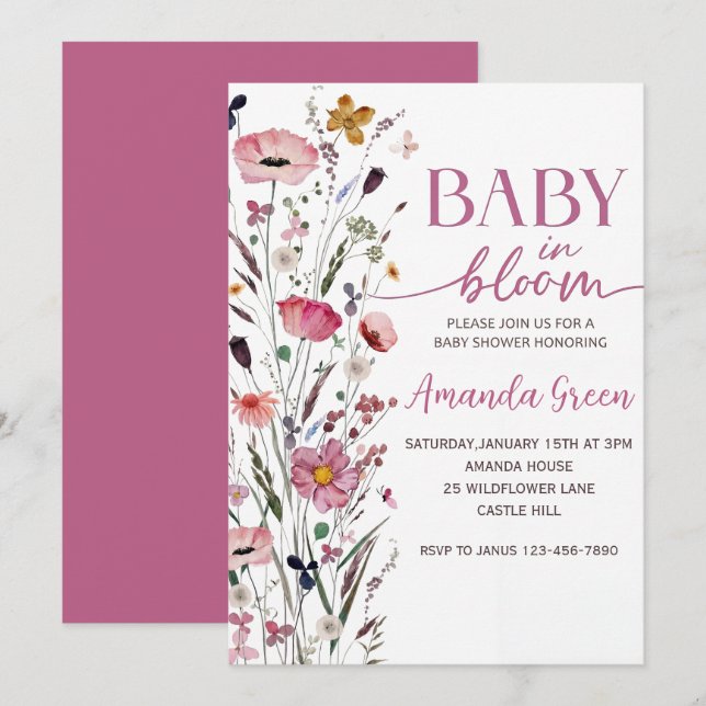 Baby In Bloom Floral Baby Shower Invitation Einladung (Vorne/Hinten)