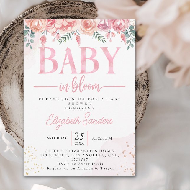 Baby in Bloom Floral Baby Shower – Pink Roses Einladung (Von Creator hochgeladen)