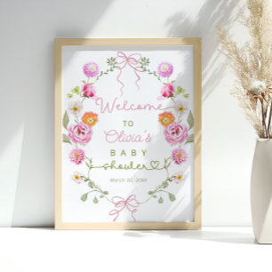 Baby in Bloom Floral Bow Baby Dusche Willkommen Poster